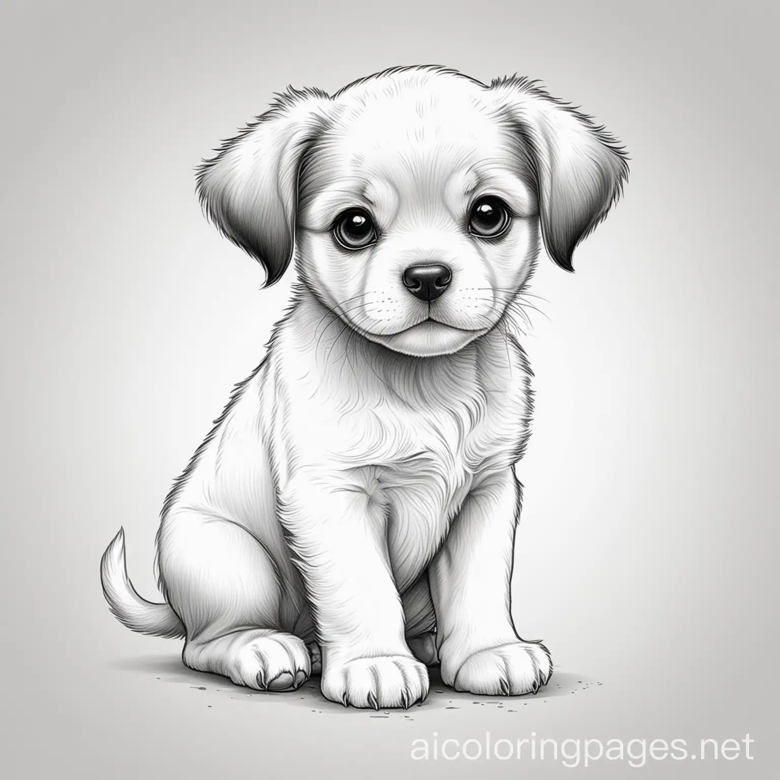 a cute puppy, Coloring Page, black and white, line art, white background, Simplicity, Ample White Space