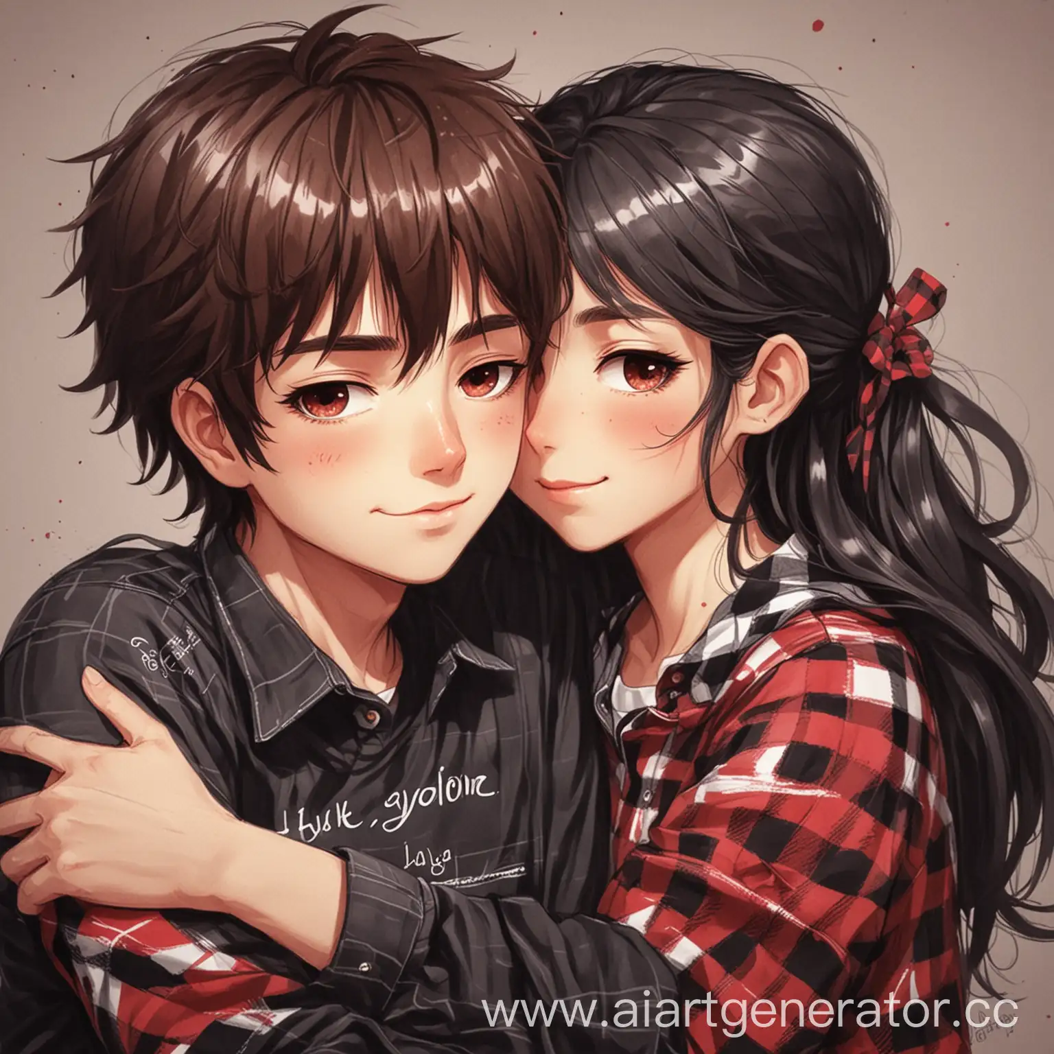 Anime-Style-Boy-and-Girl-Hugging-with-Checkered-and-Black-Shirts