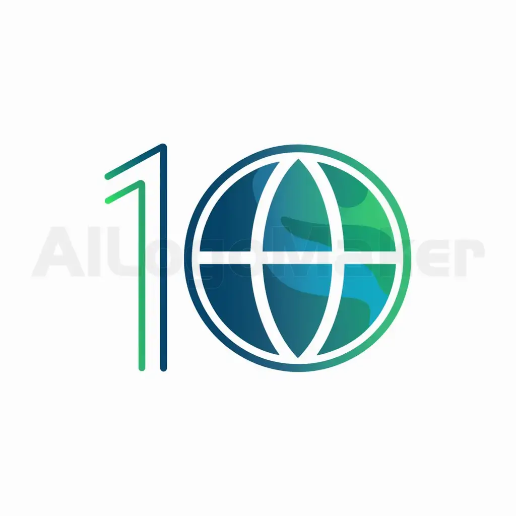 a logo design,with the text "10", main symbol:terrestrial globe blue-green,Minimalistic,be used in Education industry,clear background