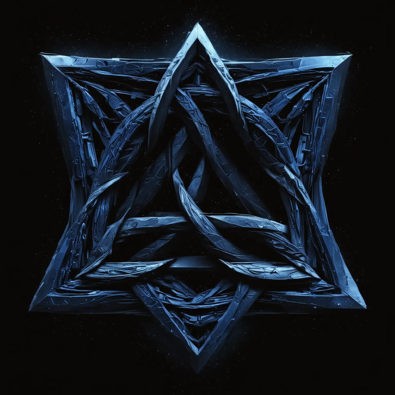 Futuristic Violetblue Triangle Trinity Knot on Black Background