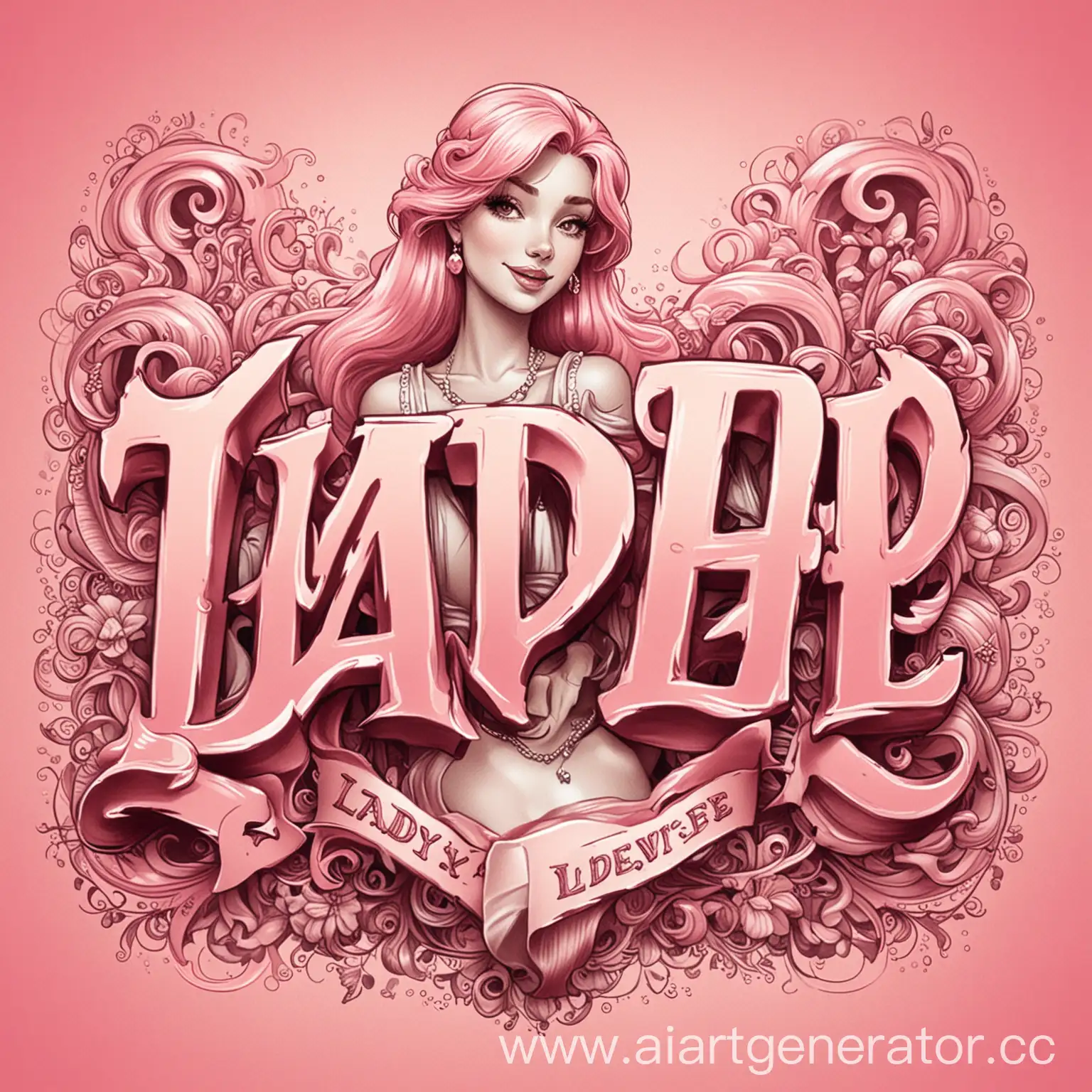 нарисуй точную надпись «Lady T.E.E.» мультяшным шрифтом в розовых тонах