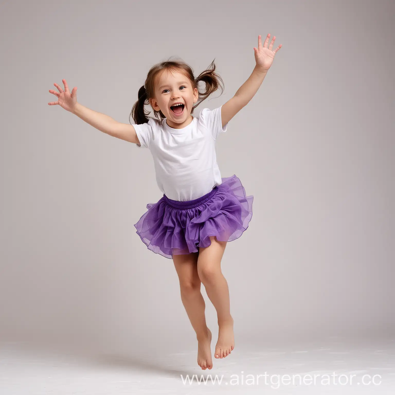 Joyful-Young-Girl-Jumping-in-White-TShirt-and-Purple-Skirt