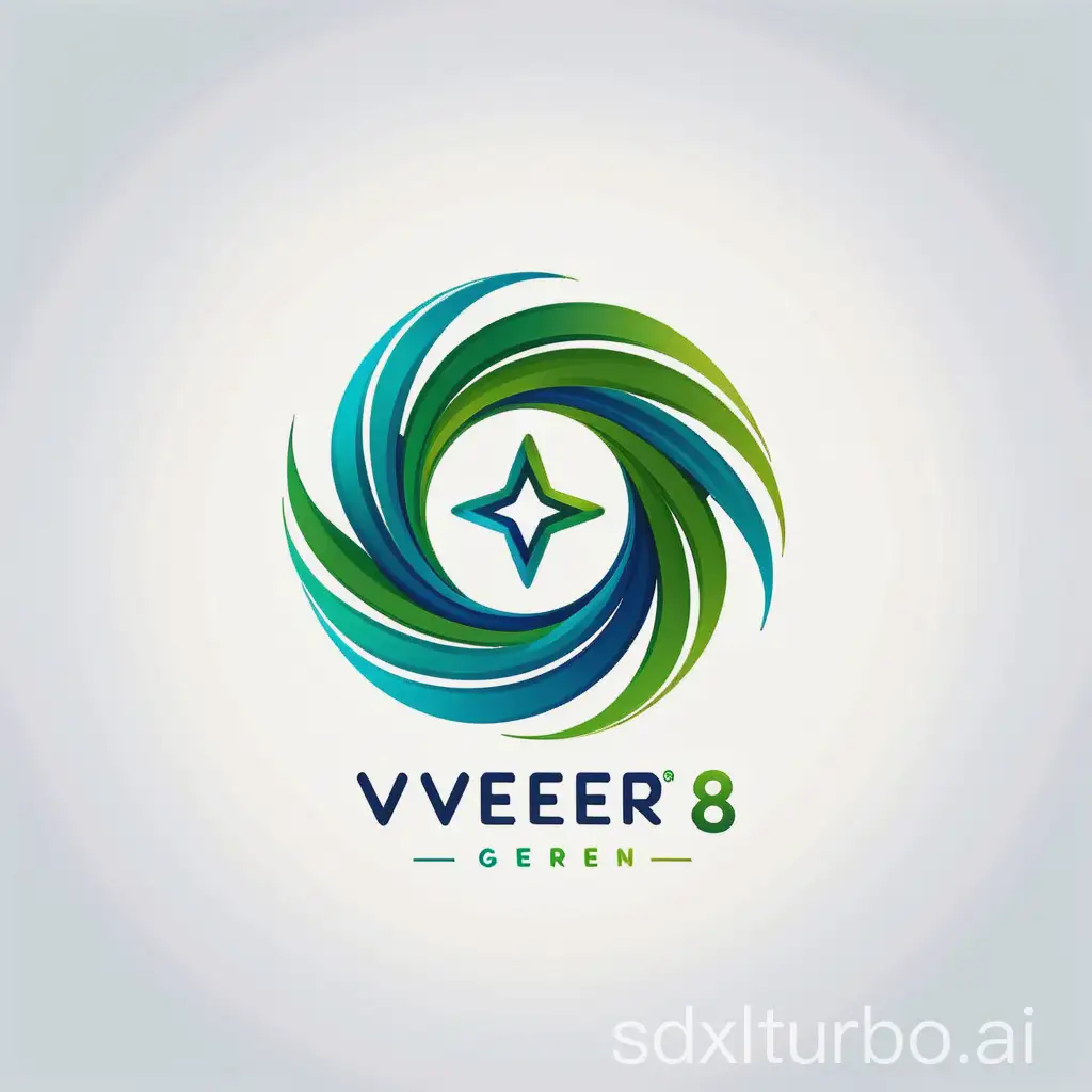 Dynamic and creative Logo for company name 8VEER, colors Blue and green, symbolizing trust and growth.