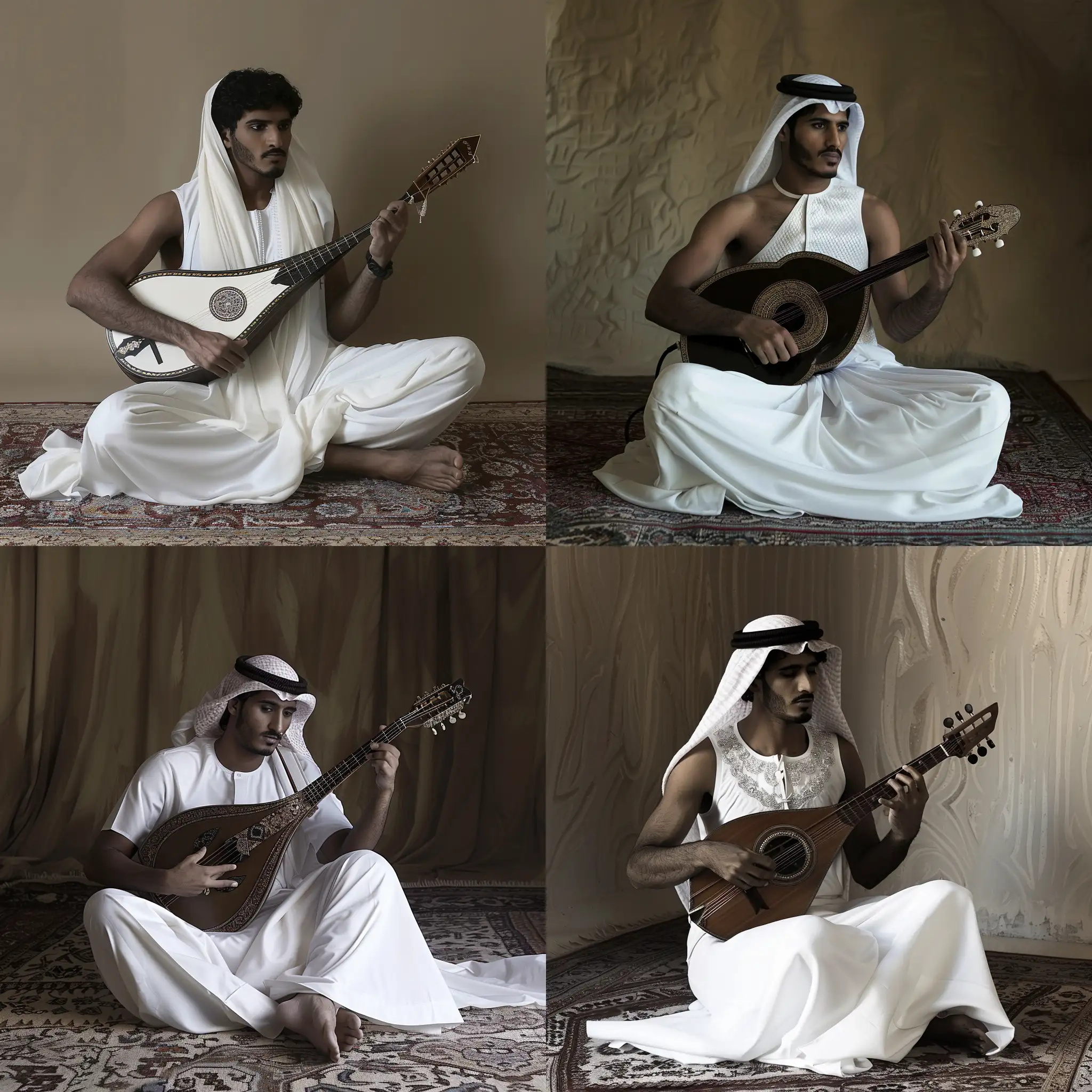 Saudi-Black-Man-Playing-Oud-in-Traditional-Attire
