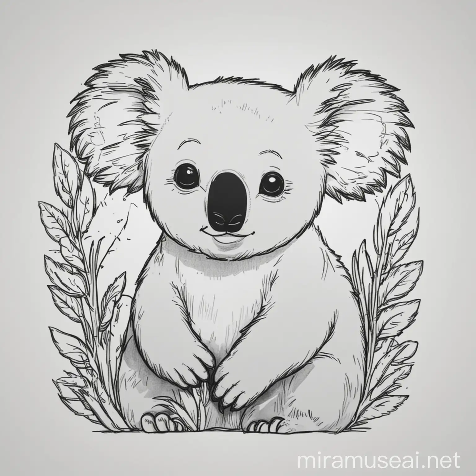 koala coloring book for kids, thick outlines, low detail, white background, isolated, 4k, --ar 16:9--