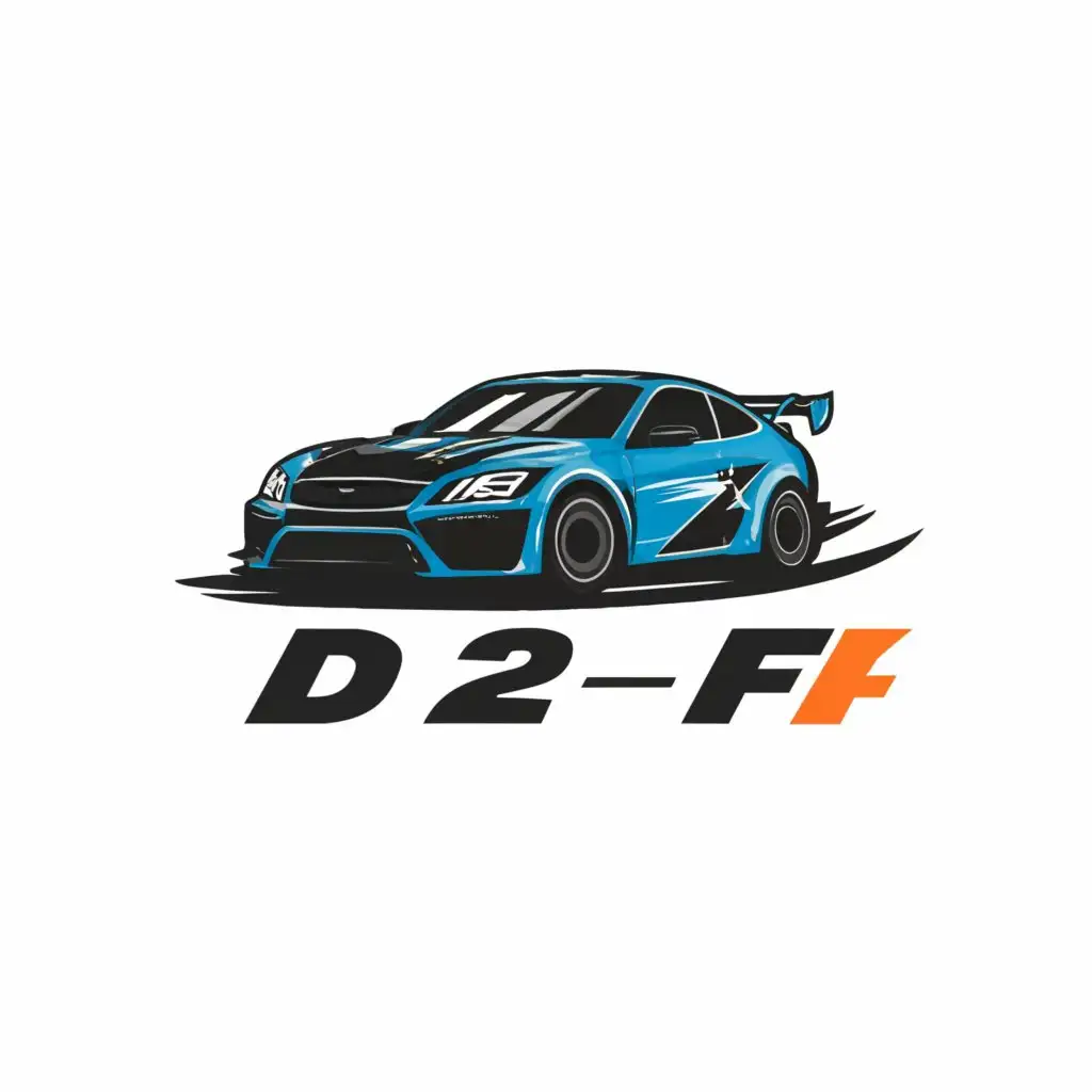 a logo design,with the text "D 2 F", main symbol:Big Rally Car skidding, strongest racing leader,complex,be used in Others industry,clear background
