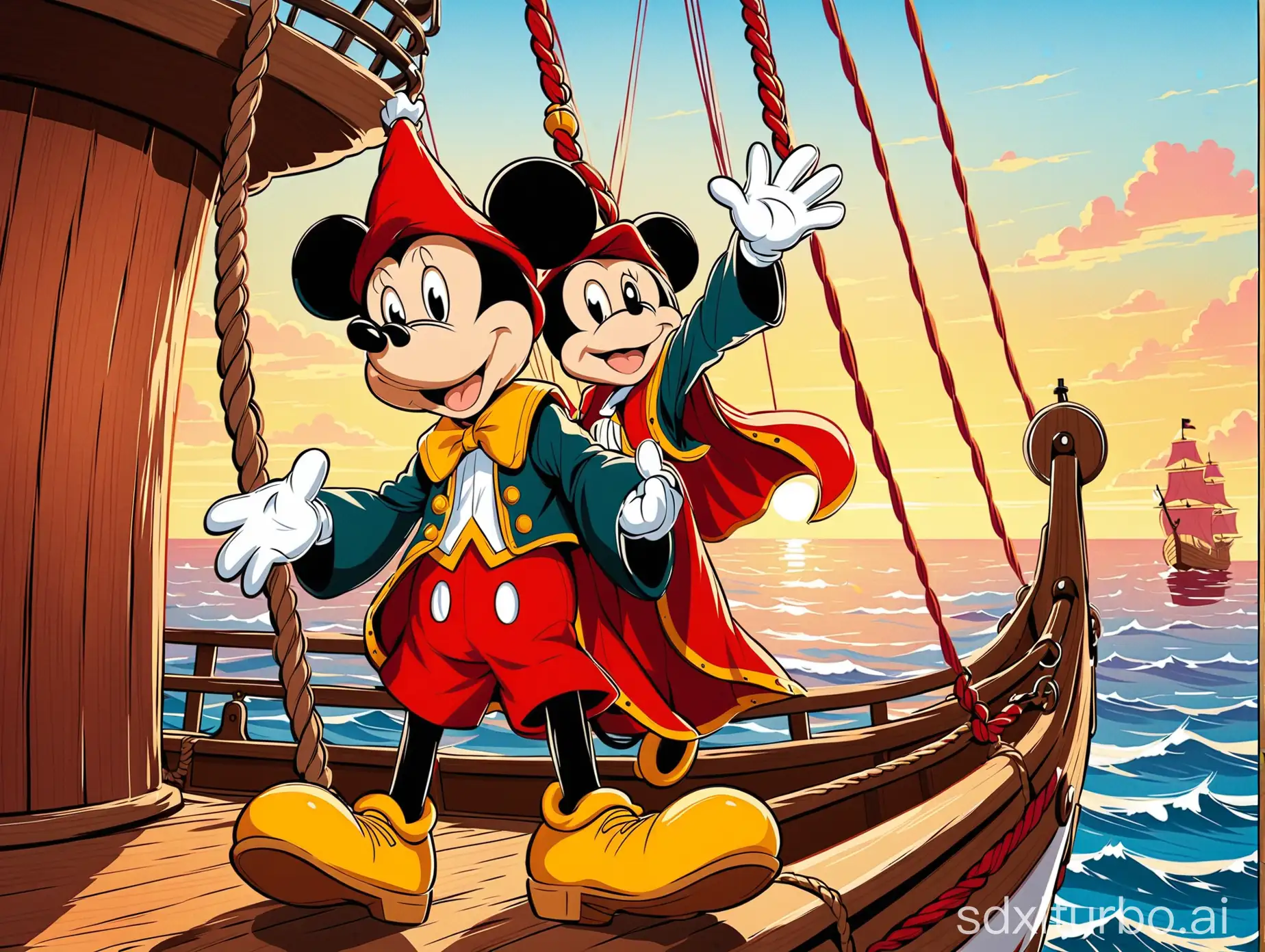 Mickey-Mouse-as-Columbus-on-a-Ship-Animated-Exploration-Art