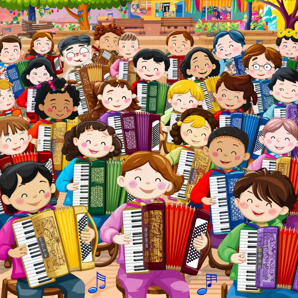 Joyful-Gathering-Children-Playing-Accordions-in-a-Park