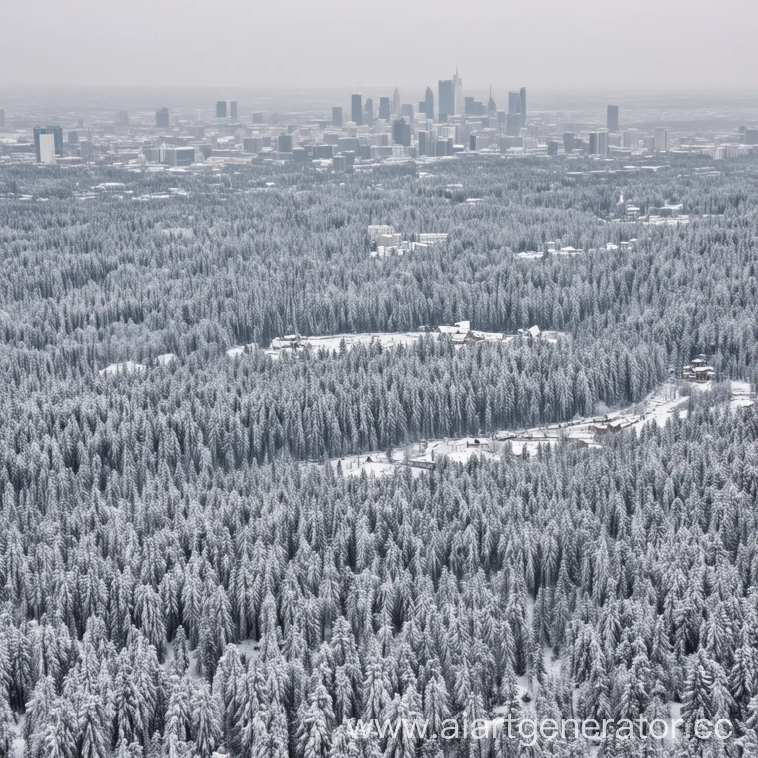 Winter-Wonderland-Cityscape-with-Snow-and-Evergreen-Trees