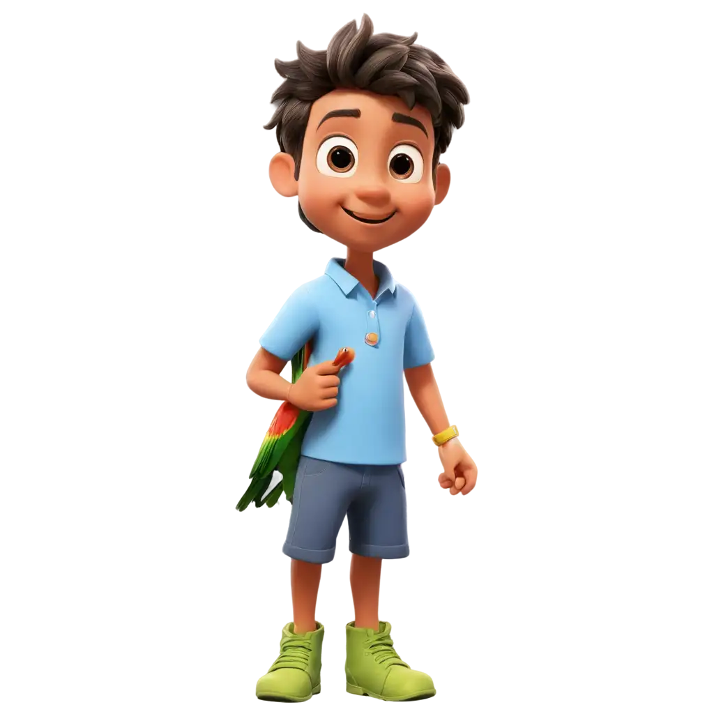 FourYearOld-Kid-Cartoon-Character-with-Parrot-HighQuality-PNG-Image