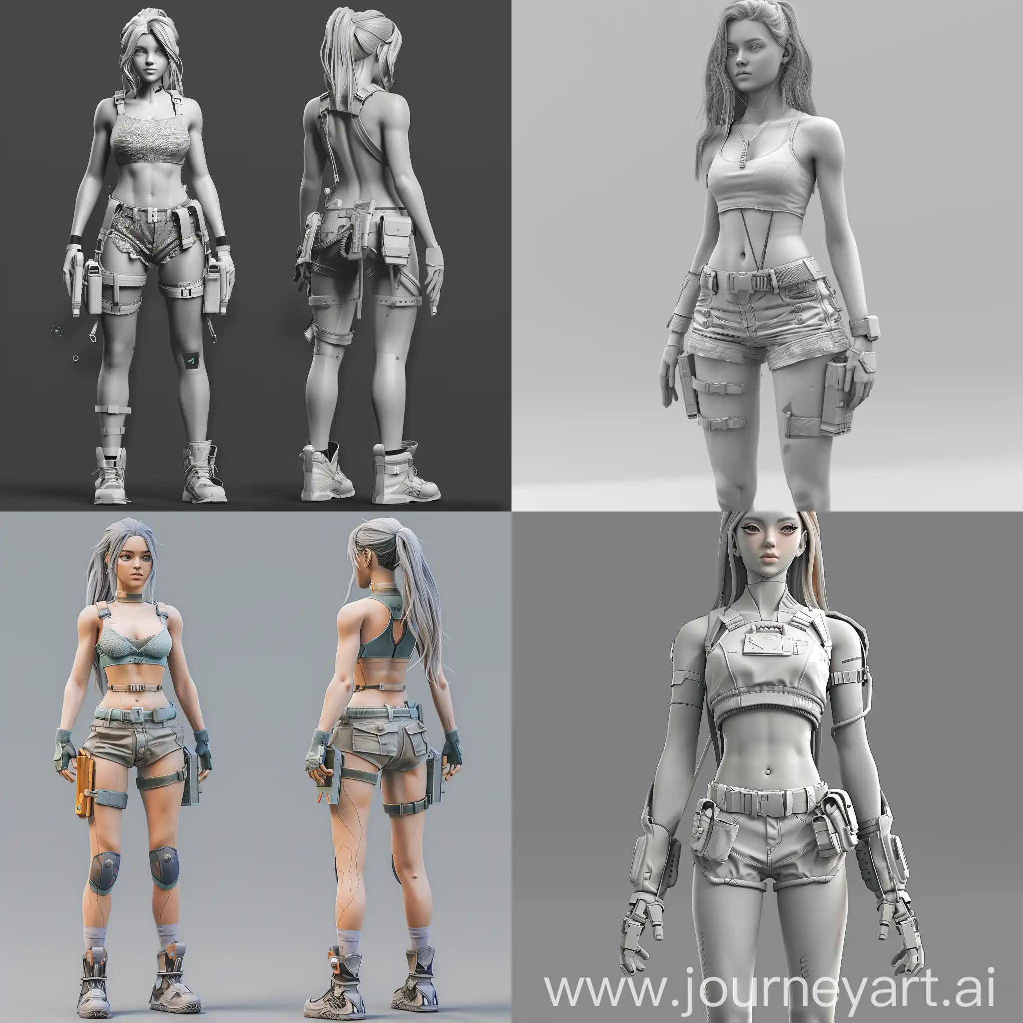 Cyberpunk-Girl-in-Shorts-and-Top-Futuristic-Character-Model-Deployment
