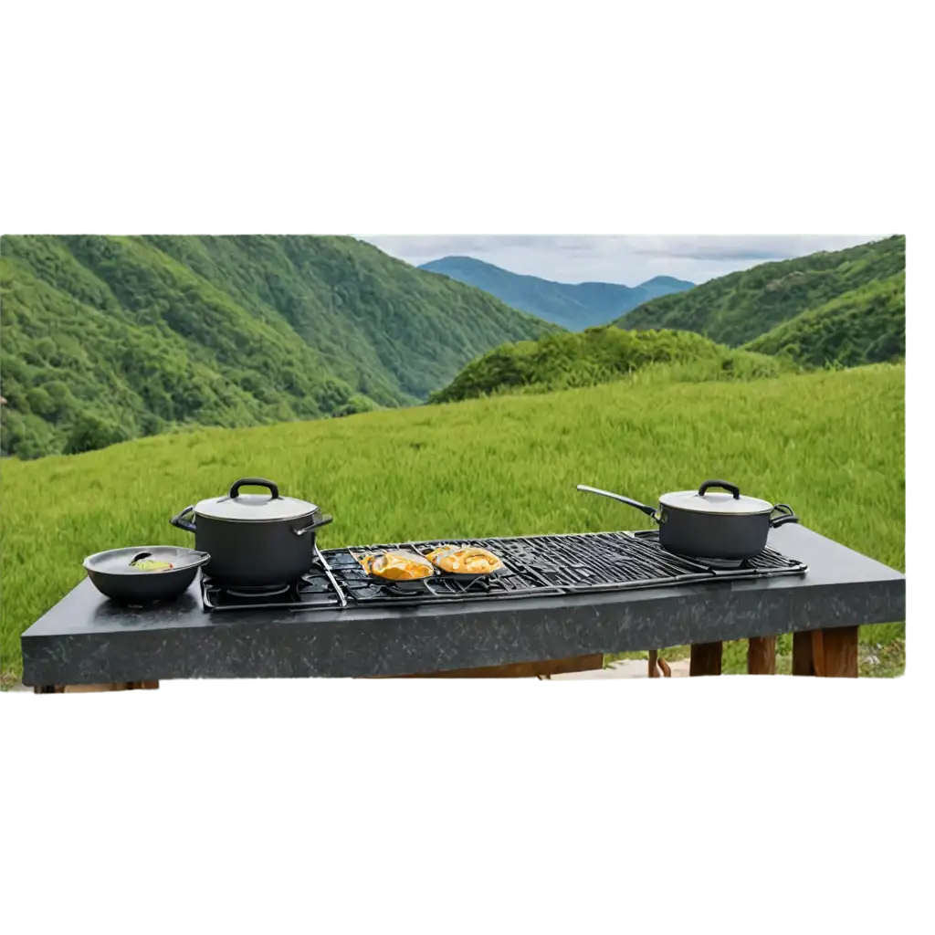 cooking food on themountain with beautiful place