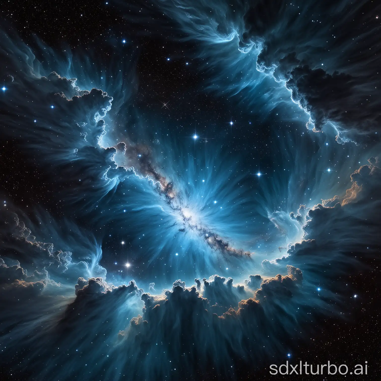 a deep starfield HD photo, blue nebular Clouds