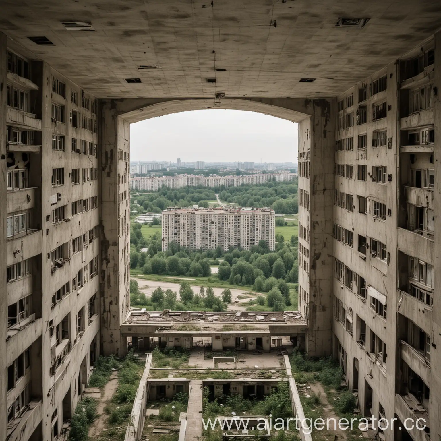 вид из внутри огромного здания для проживания советских граждан