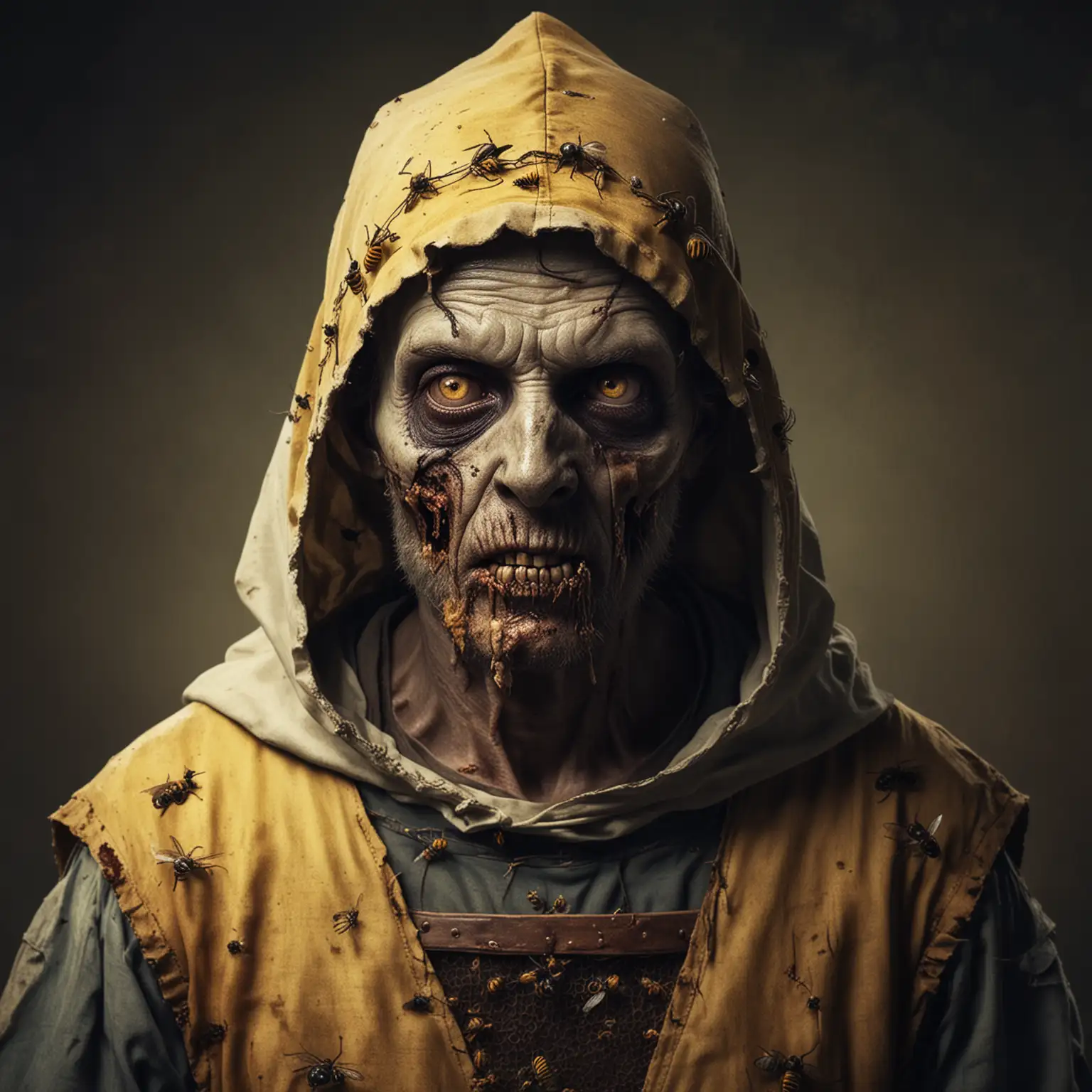 Medieval Beekeeper Zombie Portrait Creepy Undead Character with Beekeeping Attire