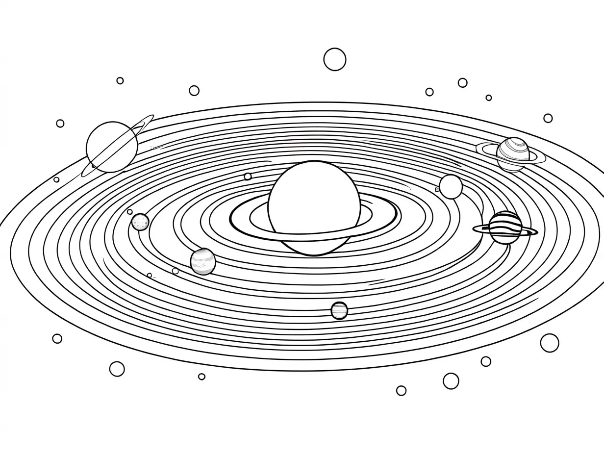 planets, Coloring Page, black and white, line art, white background, Simplicity, Ample White Space. The background of the coloring page is plain white to make it easy for young children to color within the lines. The outlines of all the subjects are easy to distinguish, making it simple for kids to color without too much difficulty