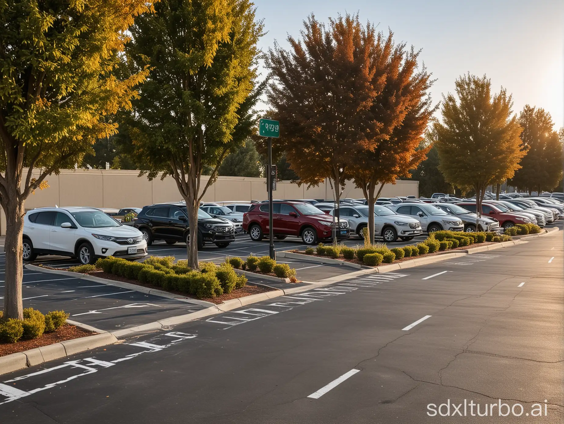 Vibrant-Outdoor-Parking-Lot-with-Colorful-Cars-and-Sunlit-Atmosphere