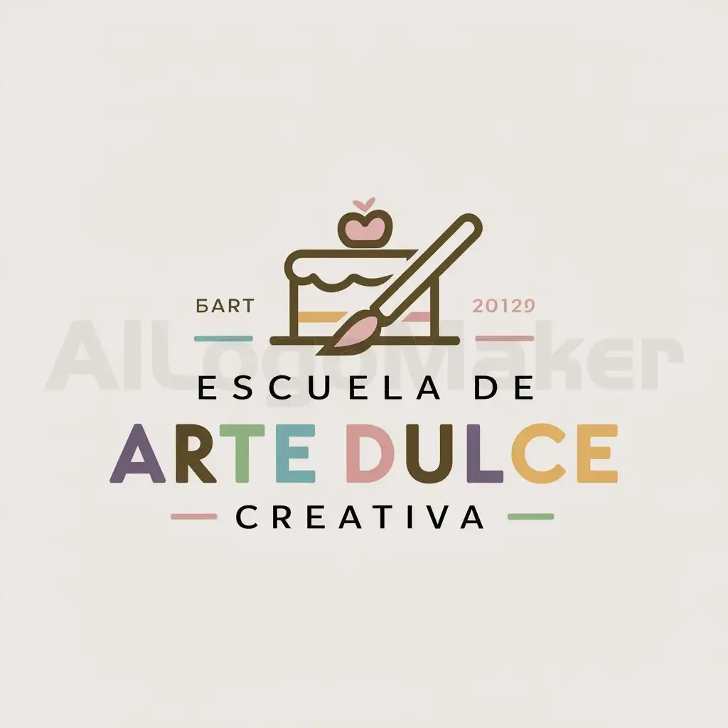 a logo design,with the text "Escuela de Arte Dulce Creativa", main symbol:a cake, a brush,Moderate,be used in Education industry,clear background