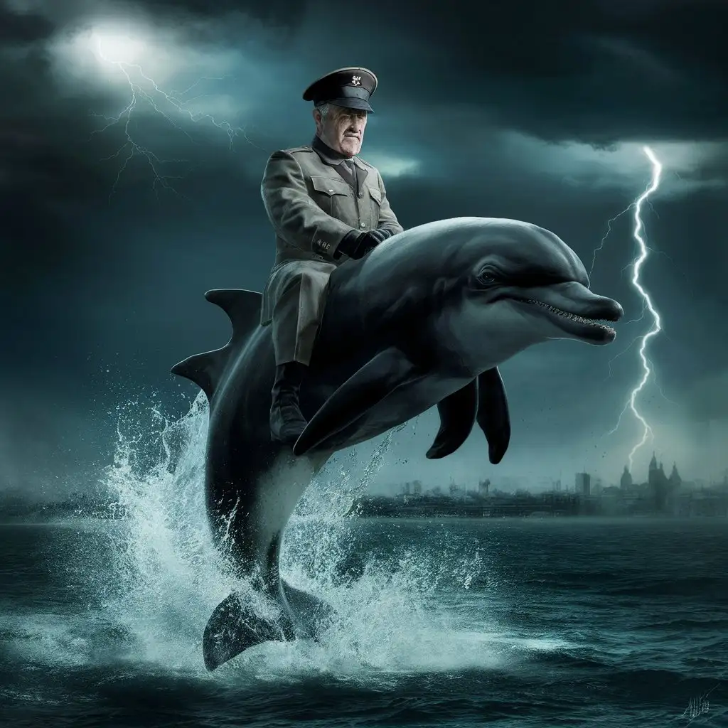 Adolf Hitler rides a black dolphin