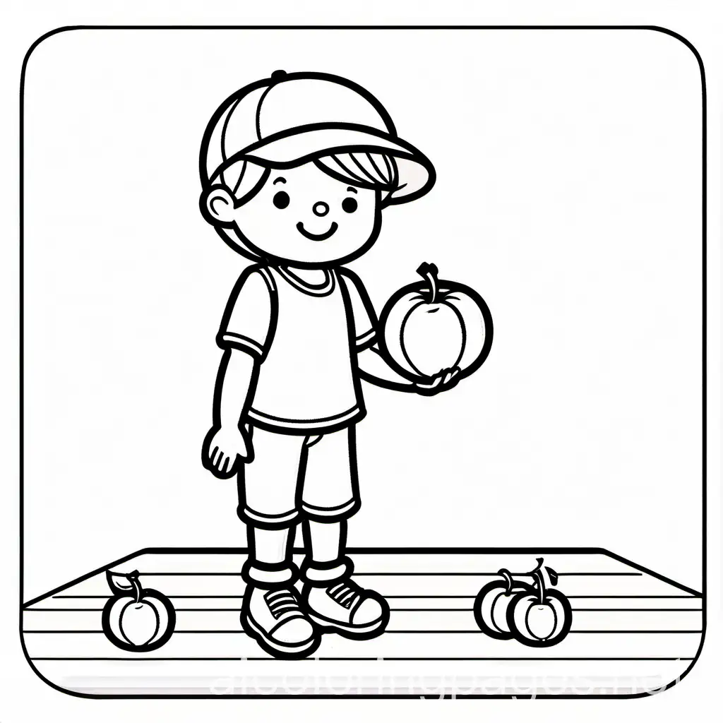 kid holding an orange

, Coloring Page, black and white, line art, white background, Simplicity, Ample White Space. The background of the coloring page is plain white to make it easy for young children to color within the lines. The outlines of all the subjects are easy to distinguish, making it simple for kids to color without too much difficulty