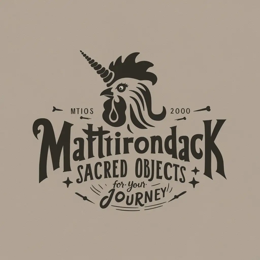 a logo design,with the text "Mattirondack
sacredobjectsforYourjourney", main symbol:Roosterwithaunicornhornonitshead,Moderate,clear background