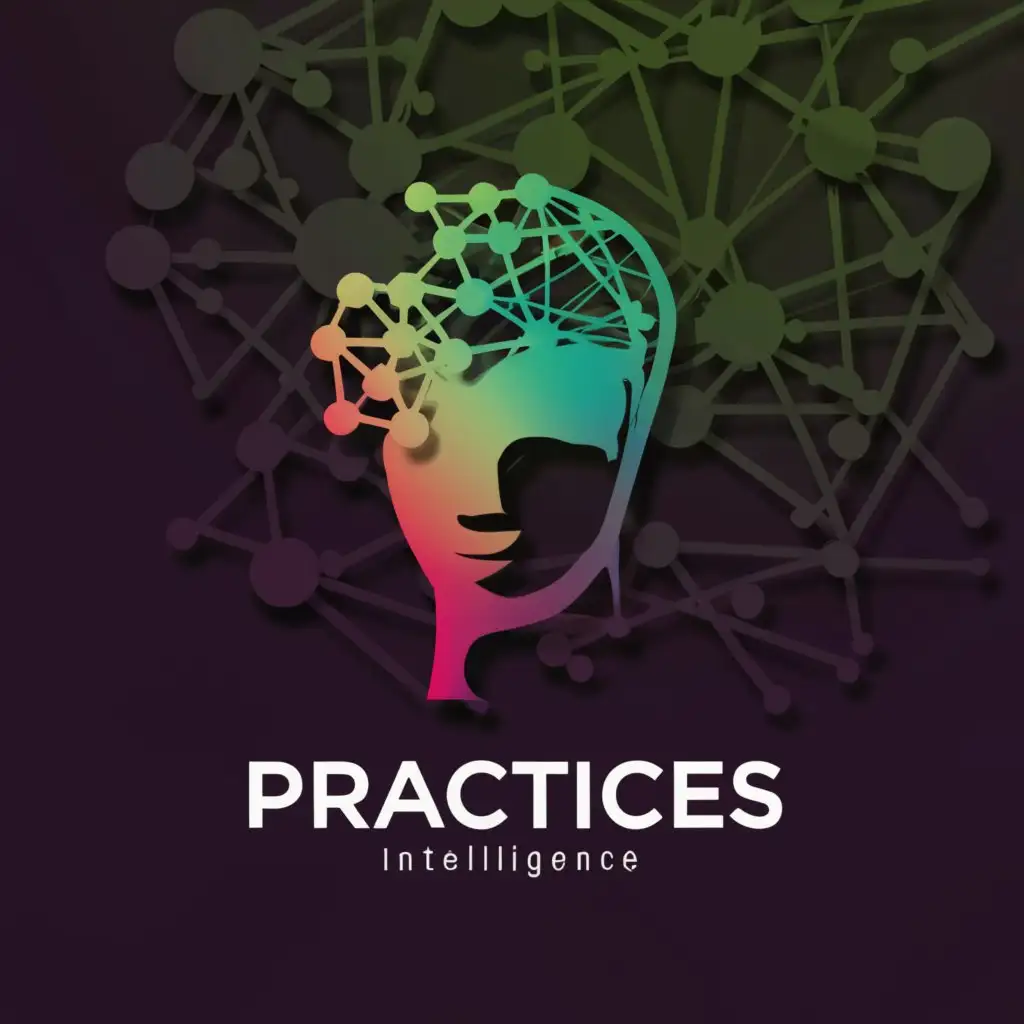 a logo design,with the text 'Practices', main symbol:Face in the form of a colored neural network,Moderate,be used in Education industry,clear background