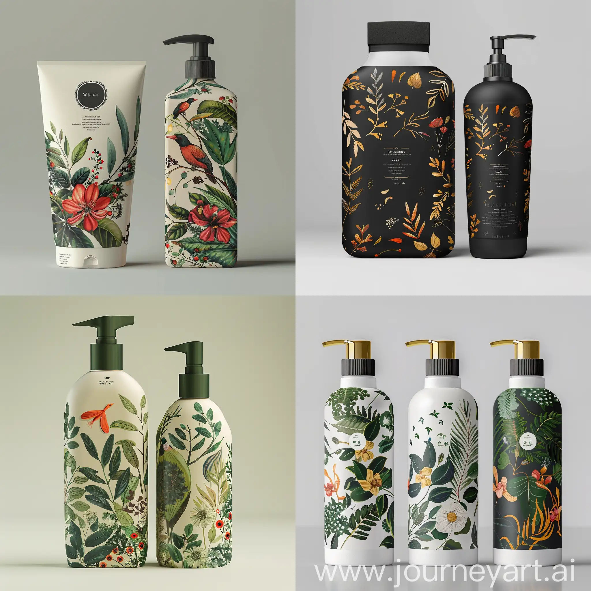 packaging for gel shower and shampoo premium class with nature way, modern graphic style