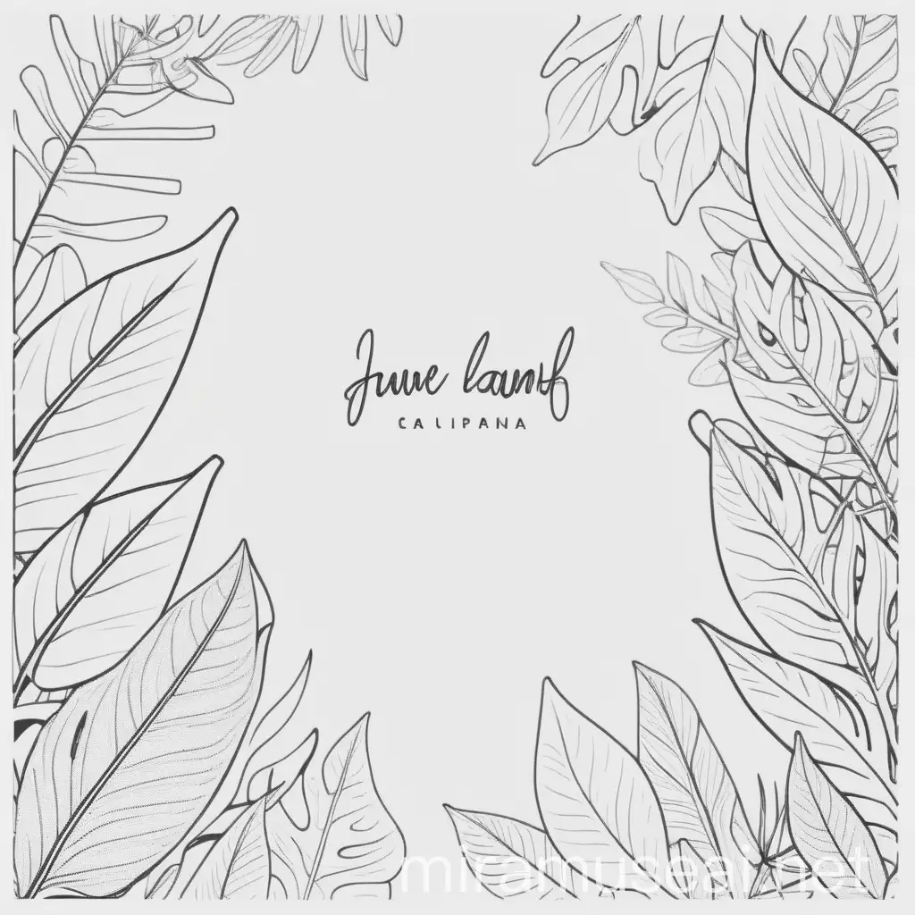 caligraphic line drawing leaves border, text border with jungle leaves, minimalist illustration, line vector art