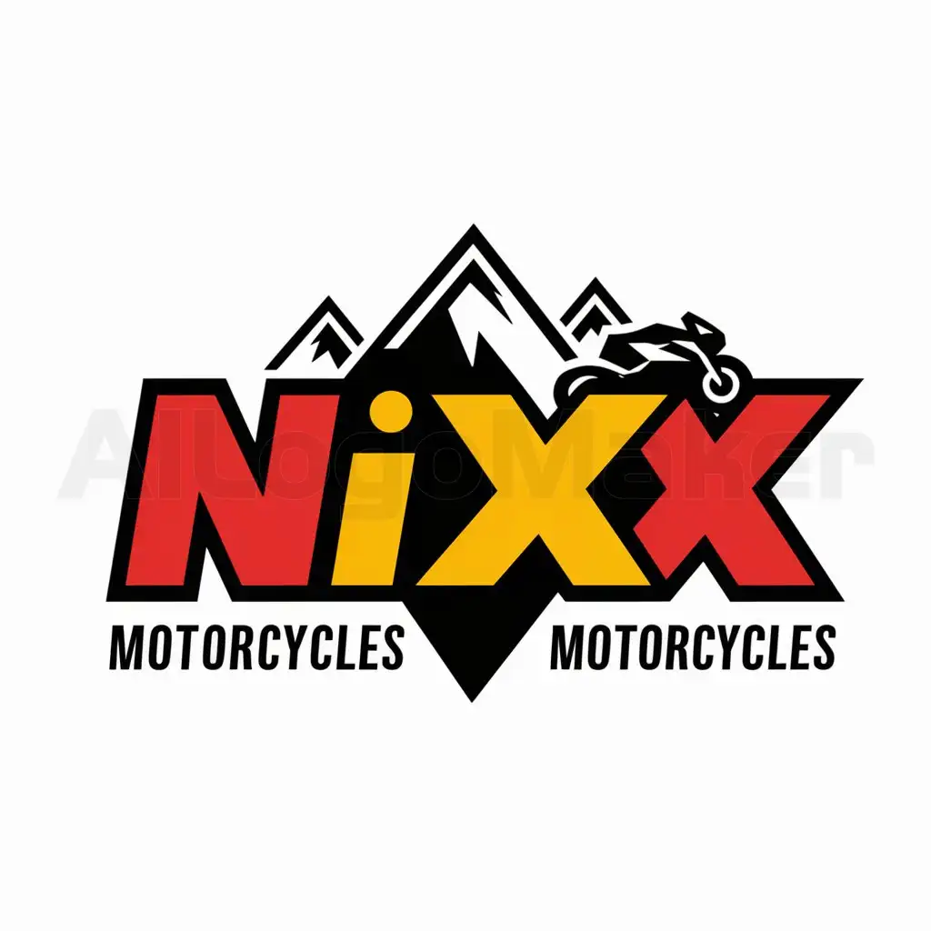 a logo design,with the text "NIXX", main symbol:Chevron, bright colors, mountains, motorcycles,complex,be used in Others industry,clear background