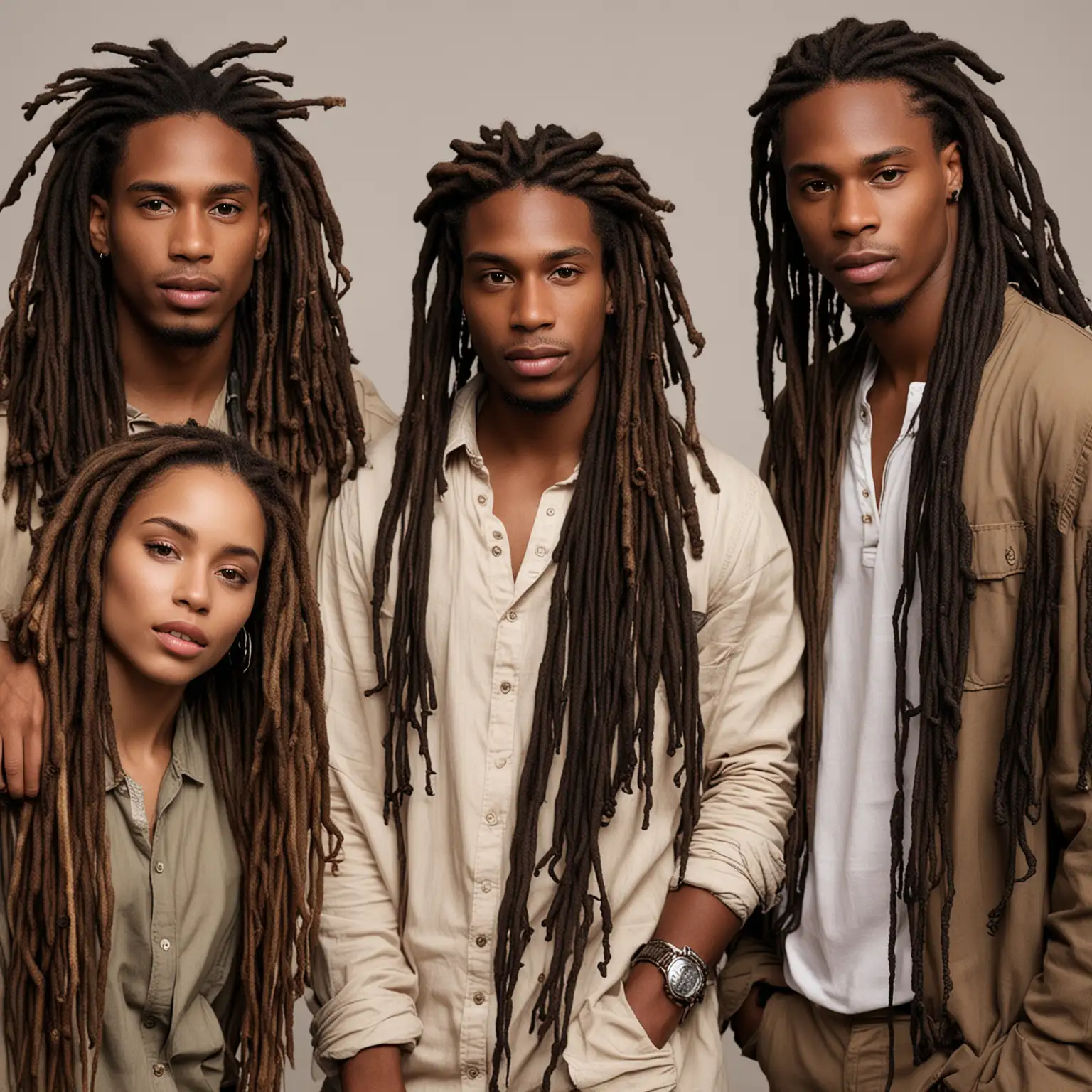 4 BEAUTIFUL AFRICAN AMERICAN MODELS MEN AND WOMEN WITH DREAD LOCS, NETRUAL LOOK, LONG DREADS,  PROFESSIONAL PHOTOSHOOT

