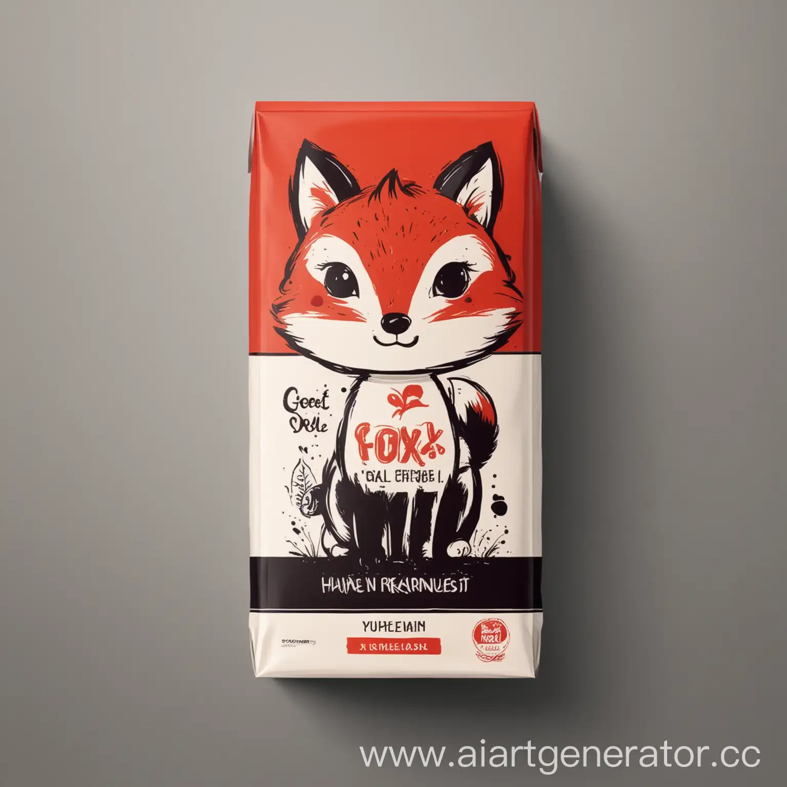 Minimalist-Red-Black-and-White-Rectangular-Background-with-Fox-Mascot-for-Dairy-Products-Cover