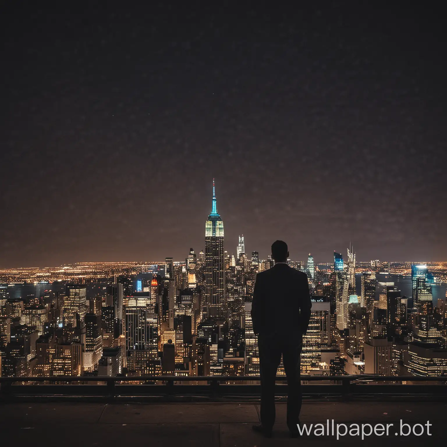 Successful-Man-Overlooking-New-York-City-Skyline-at-Night
