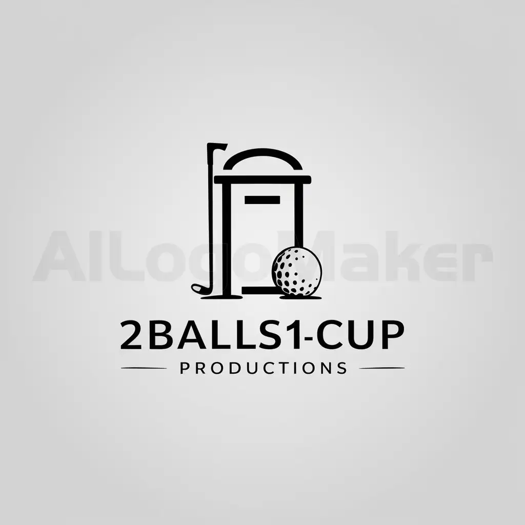 a logo design,with the text "2balls1cup productions", main symbol:Golf theme with port o potty,Minimalistic,be used in Sports Fitness industry,clear background