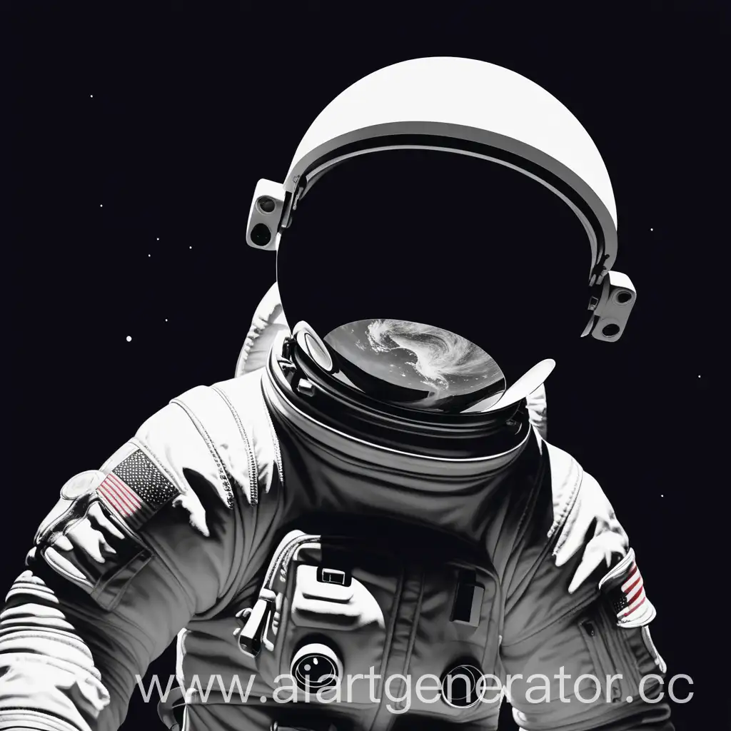 астронавт в космосе, не видно лица, фонк, черно-белый фильтр