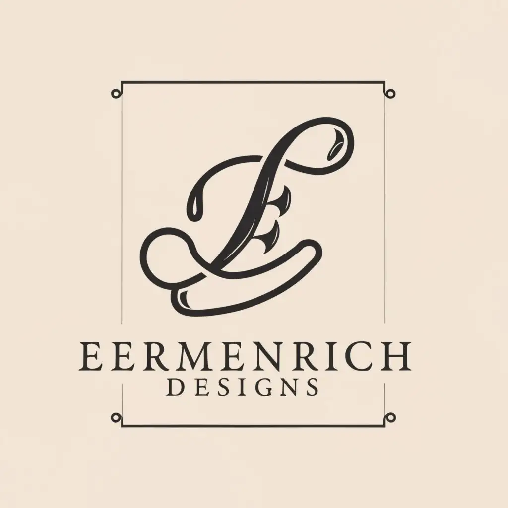 a logo design,with the text "ermenrich designs", main symbol:the letter E in fancy cursive,Moderate,be used in Others industry,clear background