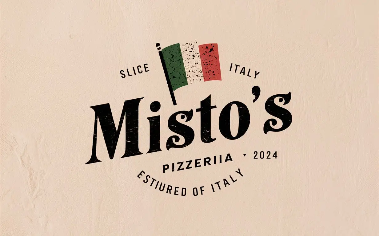 Mistos Pizzeria Classic Italian Logo on Textured White Background