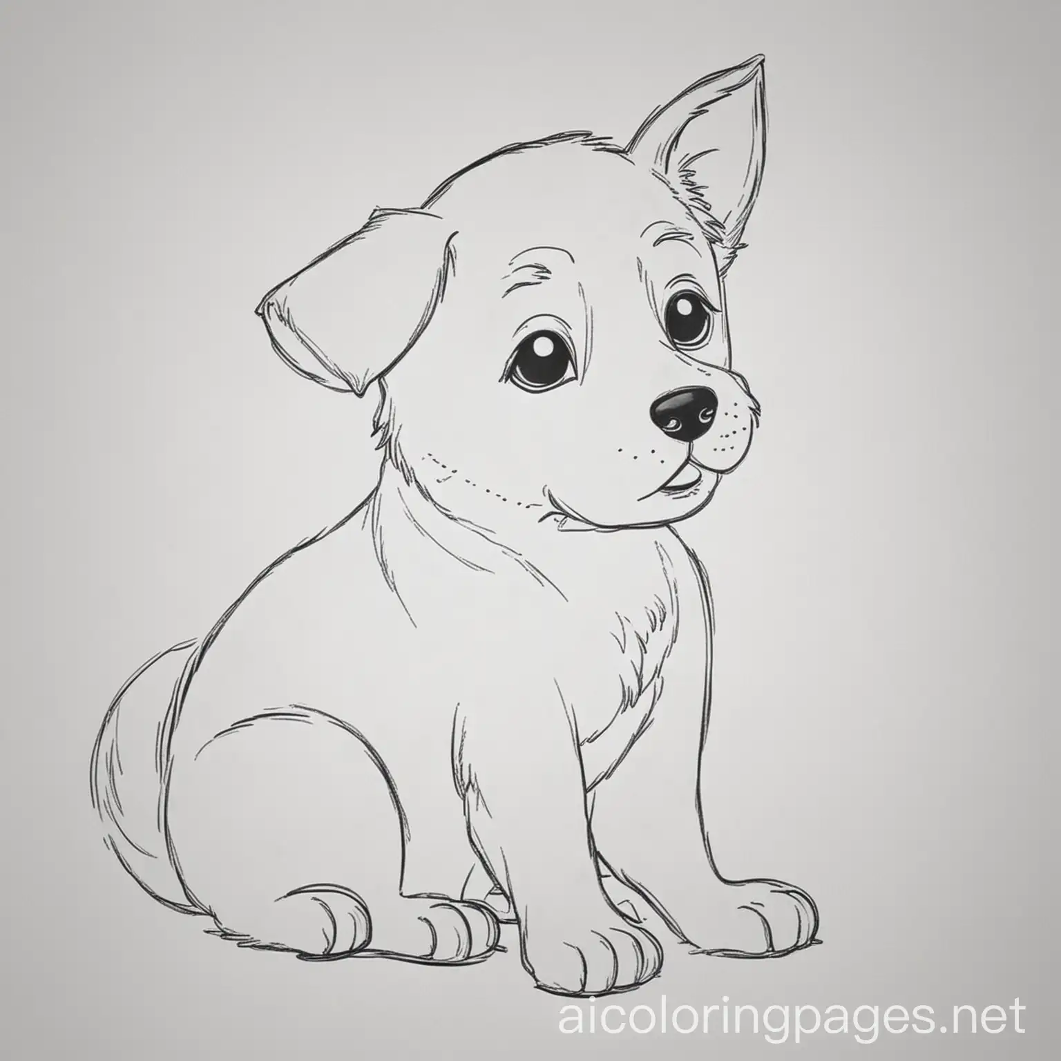 dog , Coloring Page, black and white, line art, white background, Simplicity, Ample White Space. The background of the coloring page is plain white to make it easy for young children to color within the lines. The outlines of all the subjects are easy to distinguish, making it simple for kids to color without too much difficulty