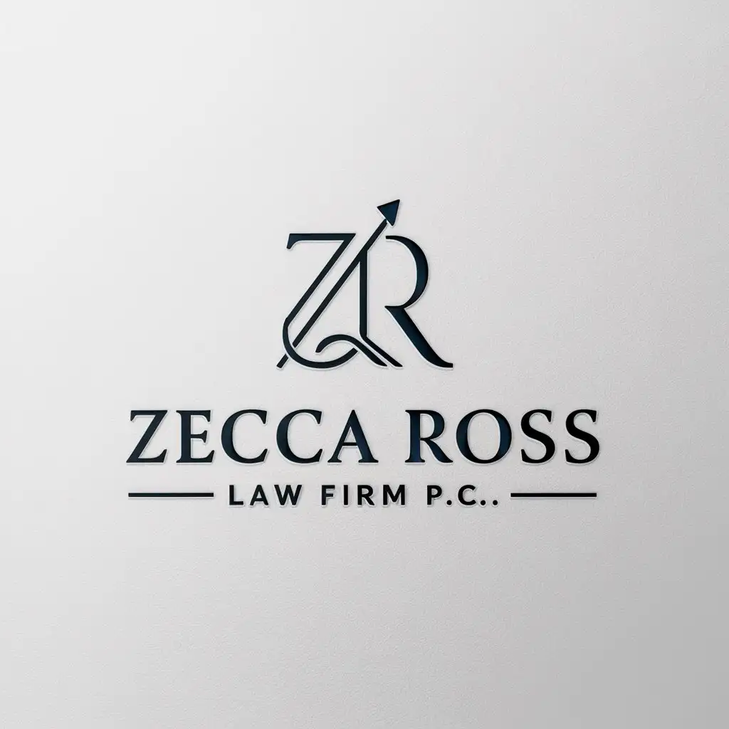 a logo design,with the text "Zecca Ross Law Firm P.C.", main symbol:I'm looking for a talented designer who can create a modern logo for my law firm, Zecca Ross Law Firm P.C.nKey requirements:n- Color scheme: I envision a white background with dark blue/blue/green/or red font only on the ZR (the name Zecca Ross Law Firm P.C. should be in either gray, or black). Thus, I'd like to keep the color palette sophisticated.n- Symbols: I don't want any particular law/legal symbols. Be creative.,Minimalistic,clear background
