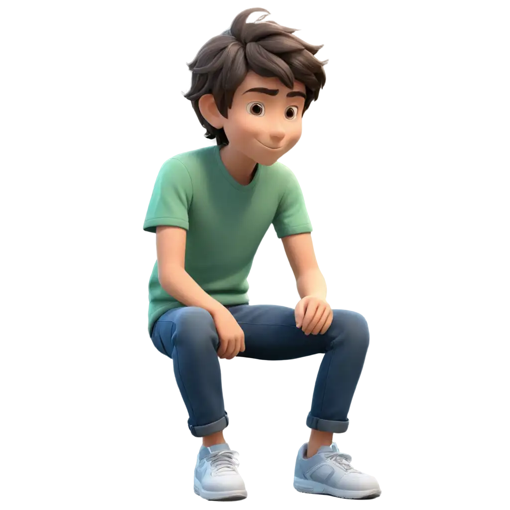a animated boy sitting on a air

