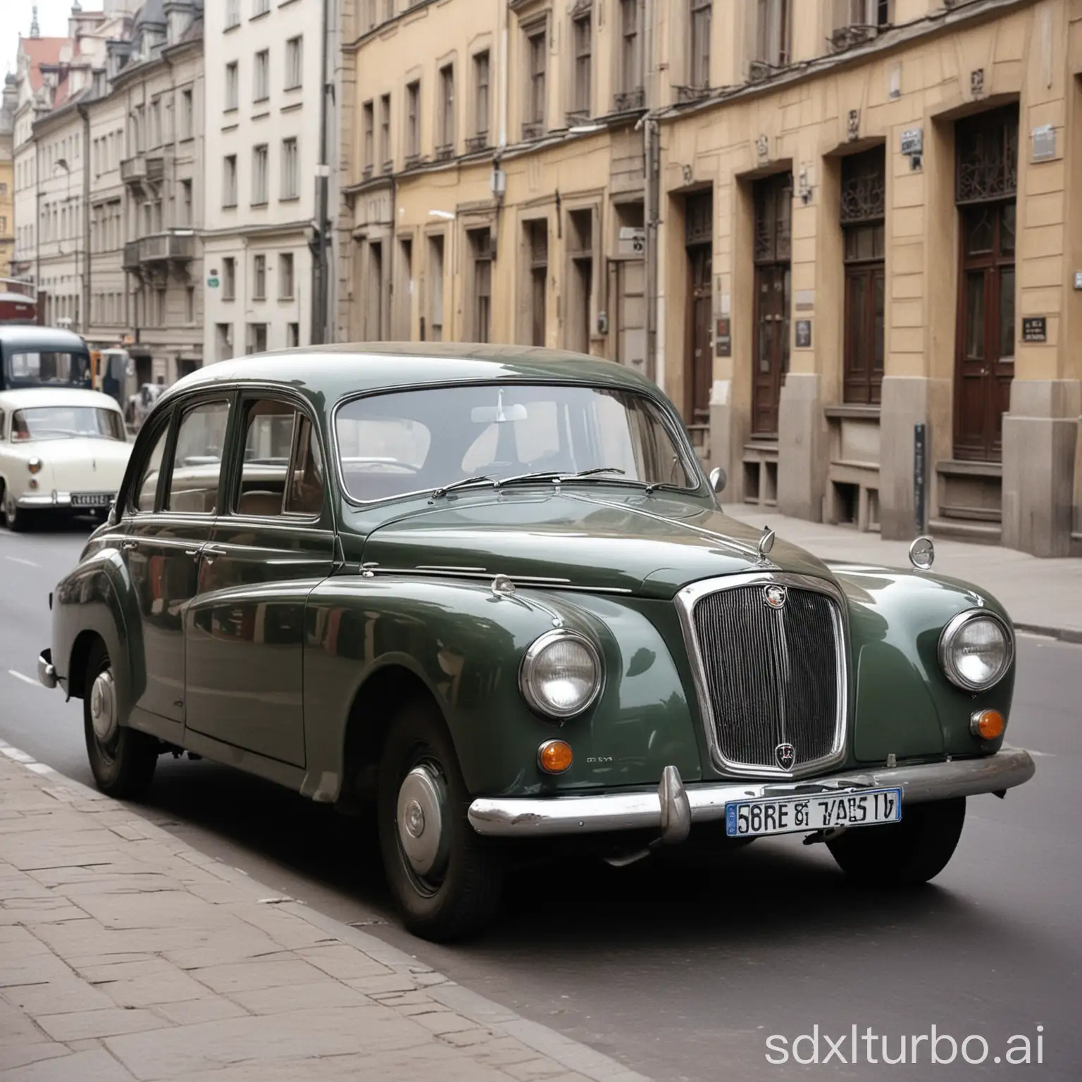 Vintage-Czechoslovakian-Car-Tatra-603-Parked-on-Prague-Street-1968