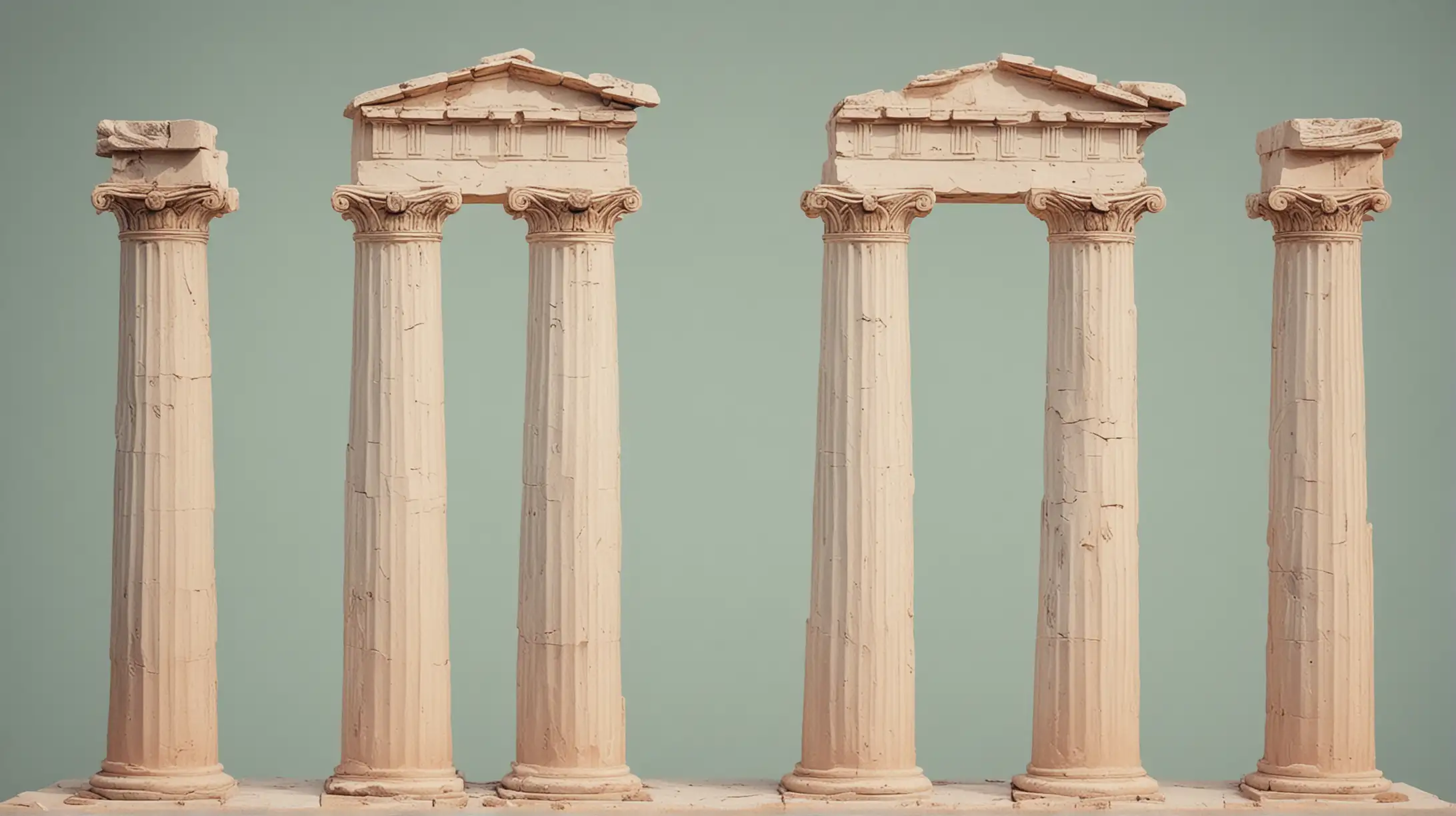 Four Pastel Greek Pillars on Soft Background