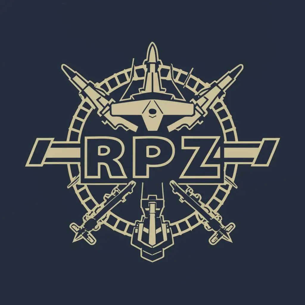 a logo design,with the text "RPZ", main symbol:Emblem on the jacket:
- Emblem of JSC "RPP": image of a stylized navigation system on the background of military equipment and an airplane
- Text "JSC "RPP": leader in creating inertial navigation systems"
- Inscription "Part of Concern KRET": proud belonging to the leading defense concern
- Design is made in strict style, emphasizing professionalism and military theme of the company
- Color scheme: dark blue, silver, black.
,Moderate,clear background