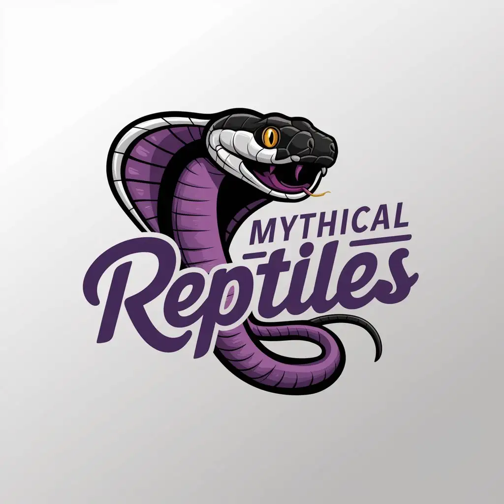 a logo design,with the text "Mythical Reptiles", main symbol:Mascot-style logo The logo should include Western Hognose snake. preferred color Purple, Black, White, and a hint of Gold. must be white background,Moderate,clear background
