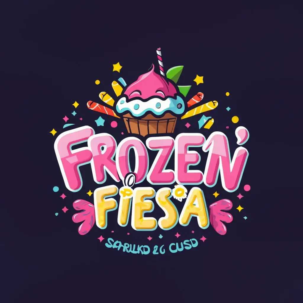 a logo design,with the text "Froze'N' Fiesta", main symbol:candy, milkshake, sparkle, custard,complex,be used in Others industry,clear background