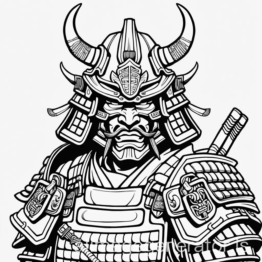 Samurai Helmut with full mask with pointed horns line art