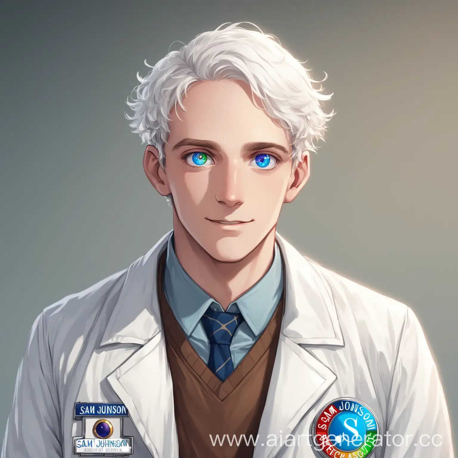 Senior-Research-Scientist-Sam-Johnson-in-Lab-Coat-with-Unique-Eyes