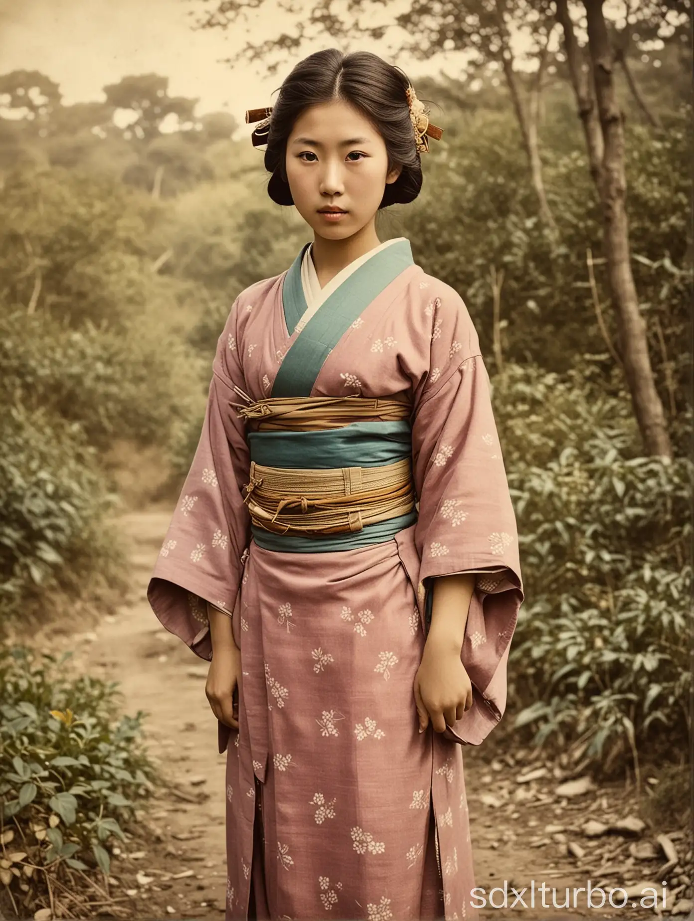 Colorized-Vintage-Photograph-of-a-Rural-Japanese-Girl-from-circa-1867
