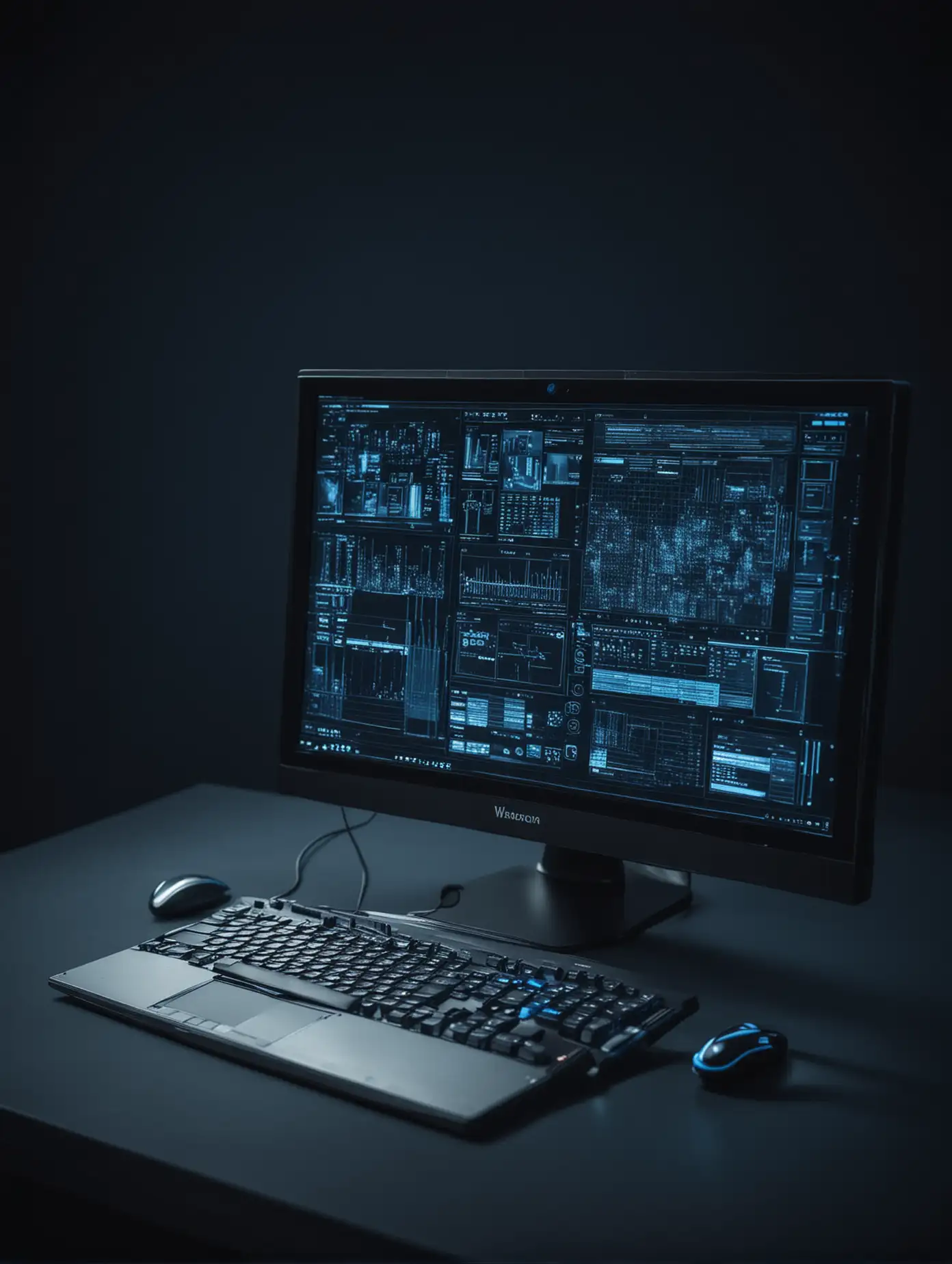 dark blue theme. Professional photo of a computer screen