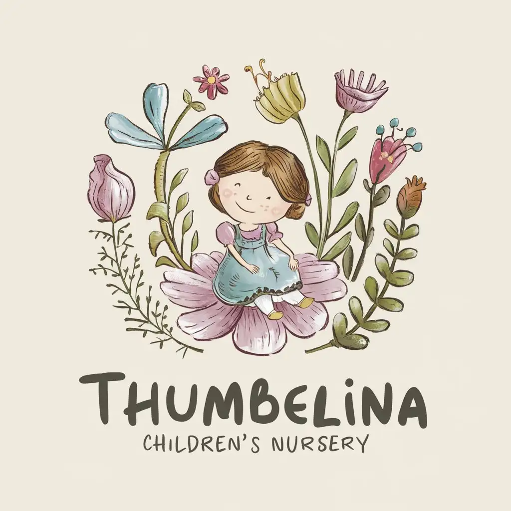 Kindergarten-Logo-with-Thumbelina-Plants-and-Flowers