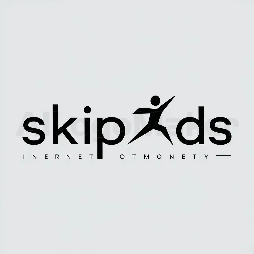 a logo design,with the text "skip ads", main symbol: jumping,Minimalistic,be used in Internet industry,clear background